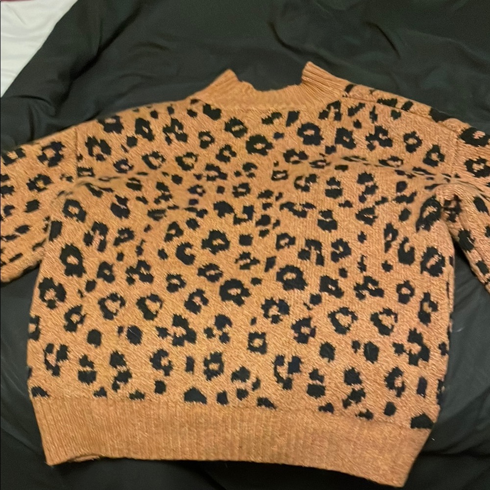 Old Navy Tan and Black Cowl Neck Sweater with Leopard Print